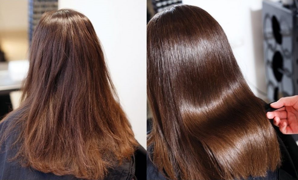 efekt tafli na włosach przed i po