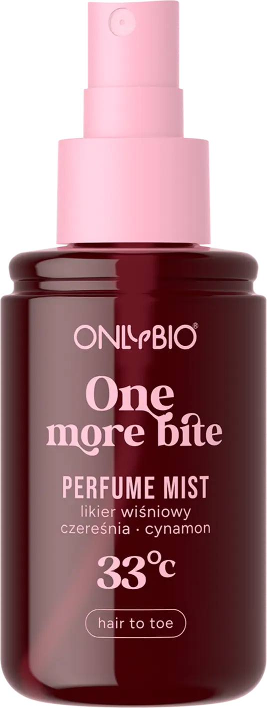 Otwarta butelka mgiełki perfumowanej OnlyBio z widoczną nakrętką i atomizerem


