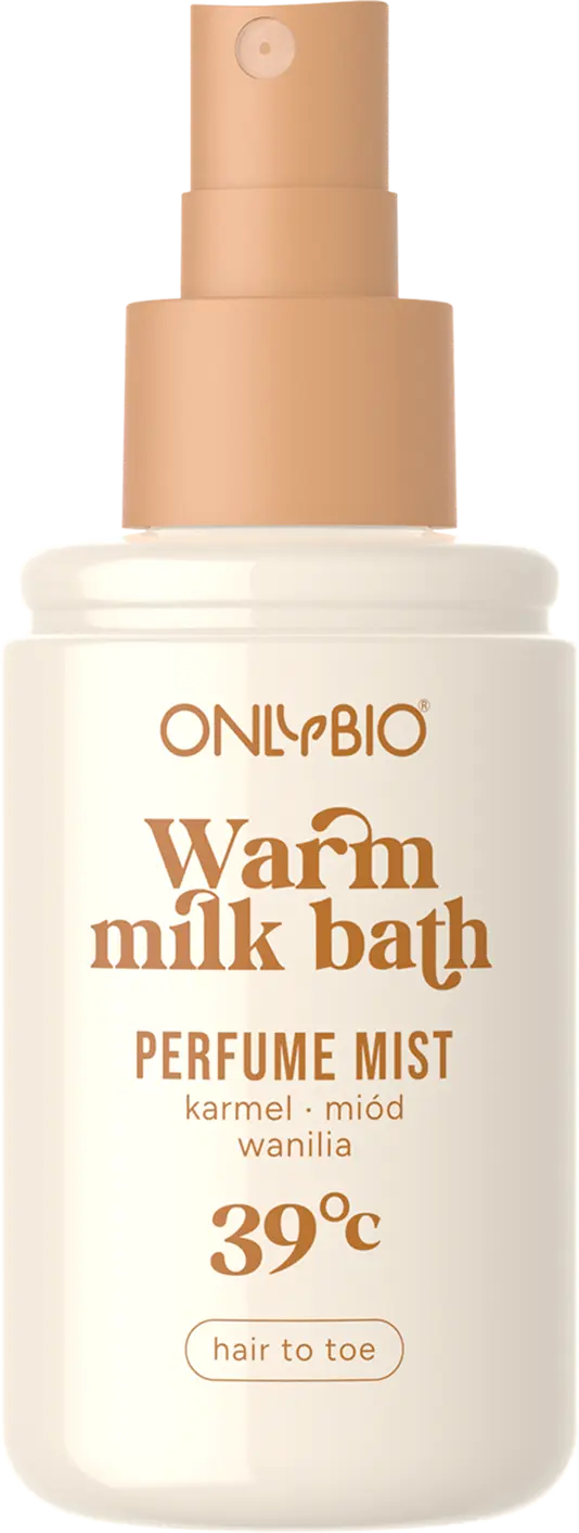 Otwarta butelka mgiełki perfumowanej OnlyBio z widoczną nakrętką i atomizerem


