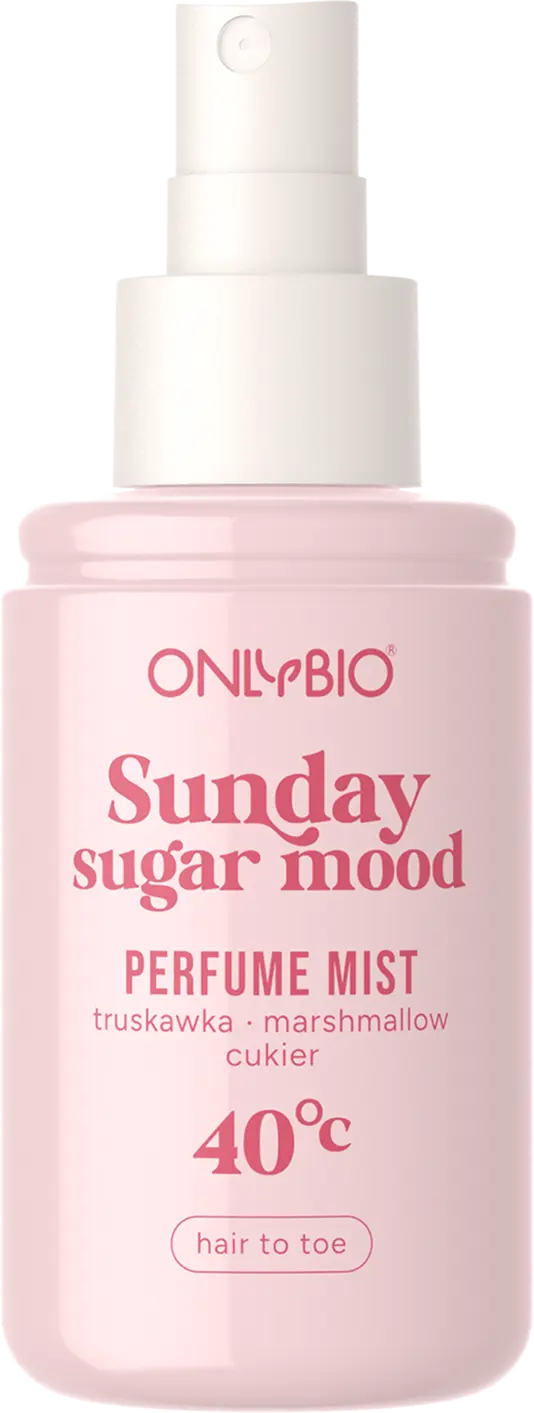 Otwarta butelka mgiełki perfumowanej OnlyBio z widoczną nakrętką i atomizerem


