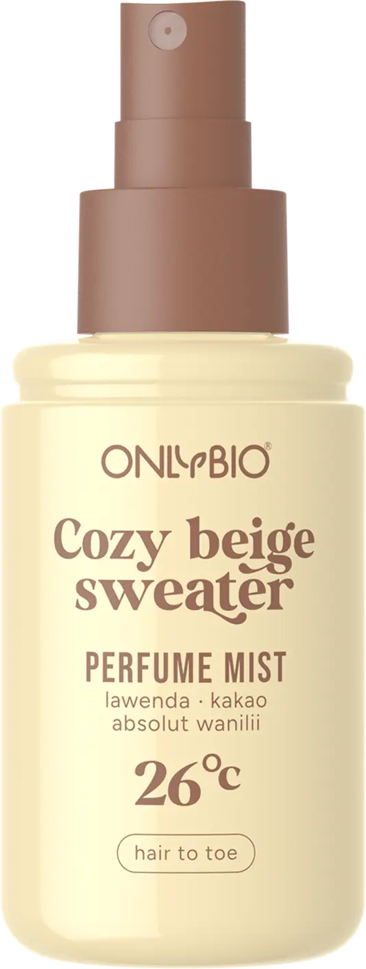 Otwarta butelka mgiełki perfumowanej OnlyBio z widoczną nakrętką i atomizerem


