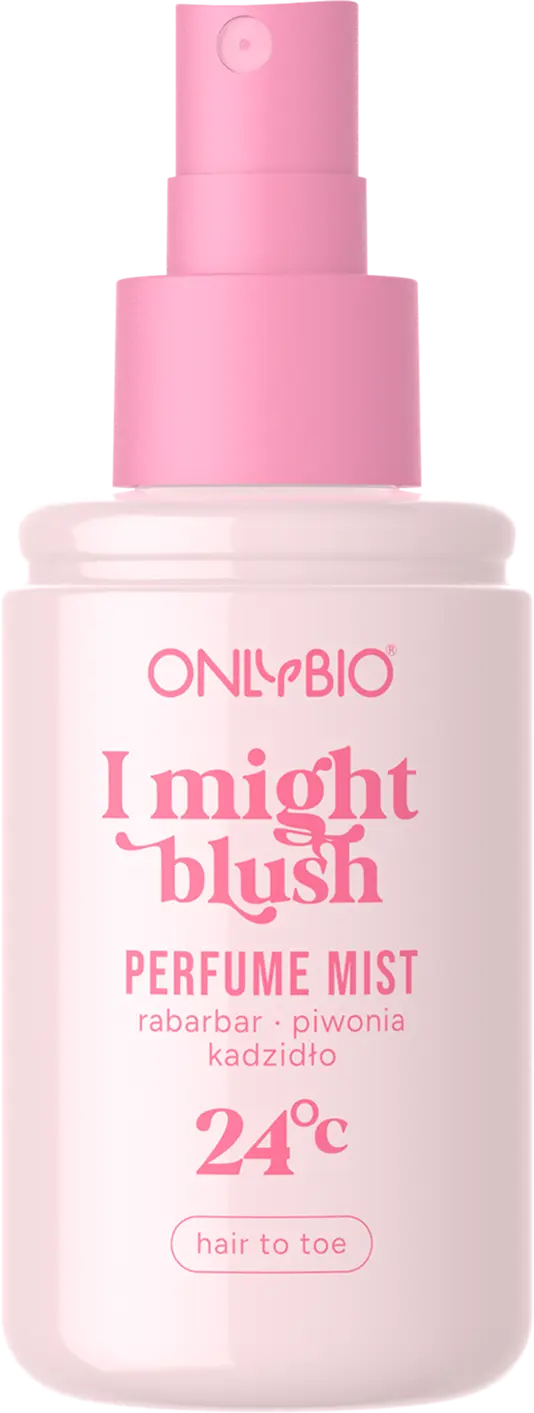 Otwarta butelka mgiełki perfumowanej OnlyBio z widoczną nakrętką i atomizerem


